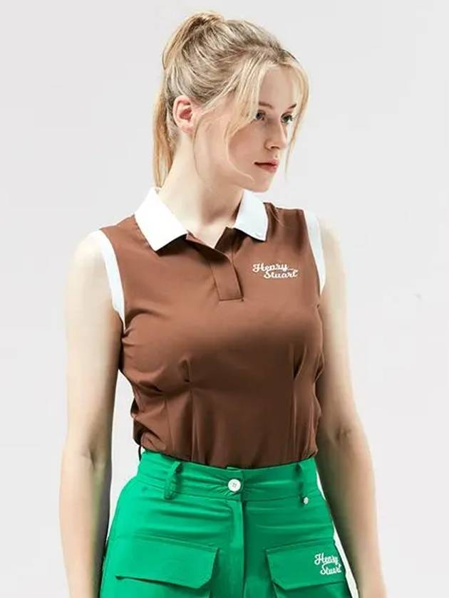 Golf Women s Color Contrast Collar Sleeveless T Shirt Brown - HENRY STUART - BALAAN 1