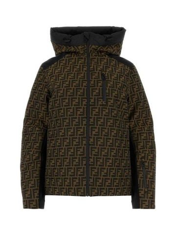 FF Logo Printed Hooded Jacket Brown - FENDI - BALAAN 1