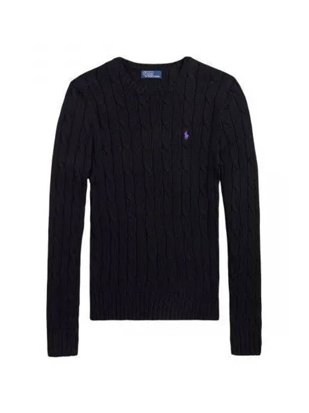 Embroidered Logo Pony Cable Knit Top Black - POLO RALPH LAUREN - BALAAN 2