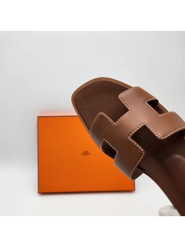 Oran Calfskin Slippers Gold Piqures Ecrues - HERMES - BALAAN 7