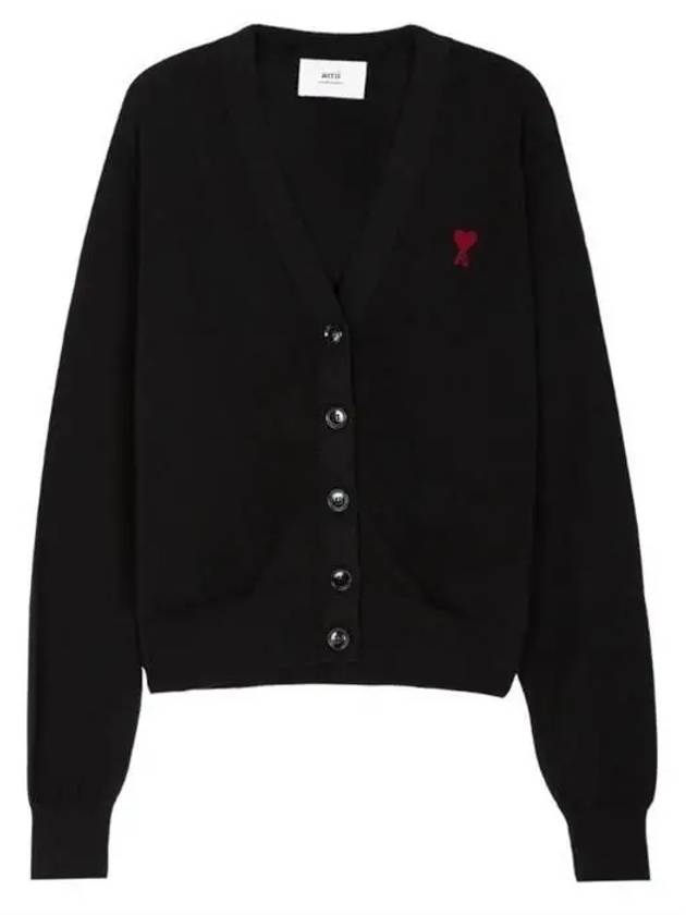 Heart Logo Wool Cardigan Black - AMI - BALAAN 2