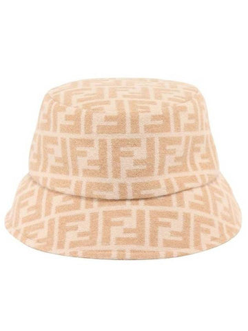 FF Jacquard Wool Silk Bucket Hat Beige - FENDI - BALAAN.