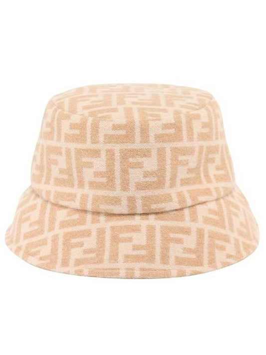 FF Jacquard Wool Silk Bucket Hat Beige - FENDI - BALAAN 1