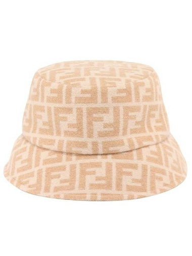 FF Jacquard Wool Silk Bucket Hat Beige - FENDI - BALAAN 1