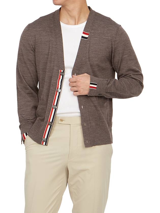 Men's Jersey Stitch V-Neck Cardigan Brown - THOM BROWNE - BALAAN 7