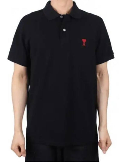 Heart Logo Polo Shirt Black - AMI - BALAAN 2