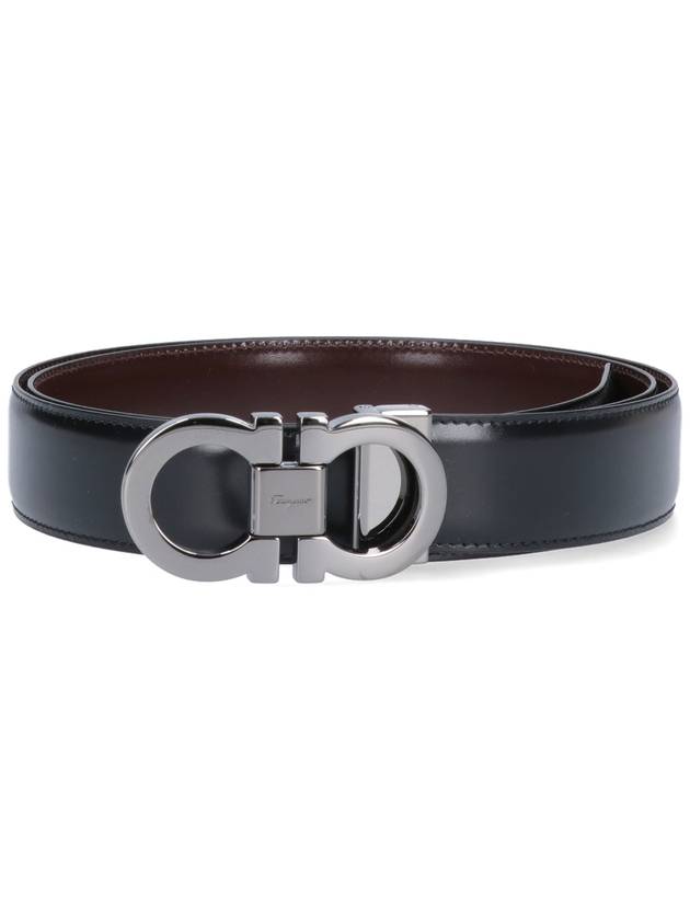 Double Gancini Reversible Leather Belt Black Auburn - SALVATORE FERRAGAMO - BALAAN 2