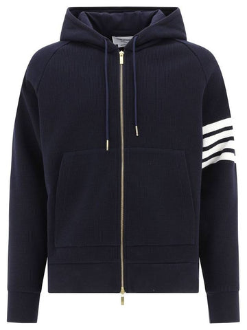 Men's Wapple 4 Bar Reglan Zip Up Hoodie Navy - THOM BROWNE - BALAAN 1