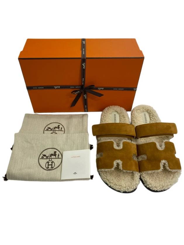 Chypre Shearling Sandals Beige - HERMES - BALAAN 2