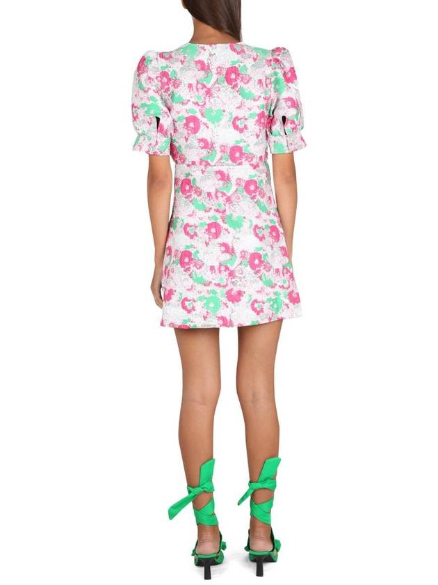 Women's Floral Puff Sleeve V-Neck Short Dress - GANNI - BALAAN 4