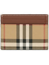 Check Pattern Leather Canvas Card Wallet Beige Brown - BURBERRY - BALAAN 3