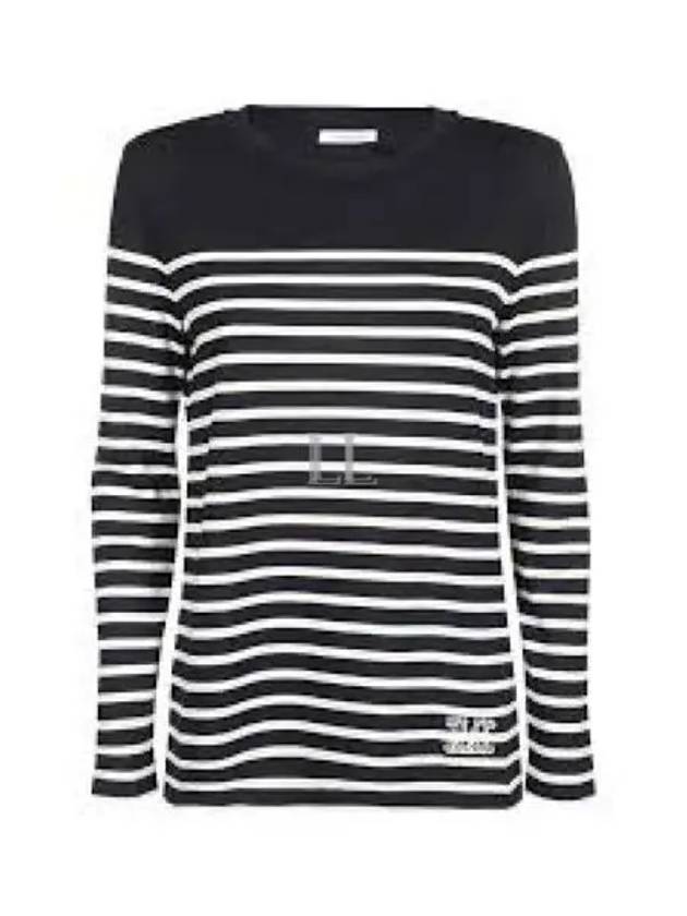 Women's M Logo Hem Striped Cotton Long Sleeve T-Shirt Black White - MAX MARA - BALAAN 2