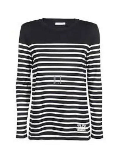 Women's M Logo Hem Striped Cotton Long Sleeve T-Shirt Black White - MAX MARA - BALAAN 2