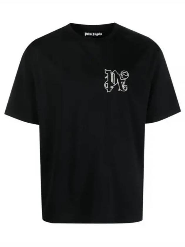 Men's Monogram Logo Print Short Sleeve T-Shirt Black - PALM ANGELS - BALAAN 2