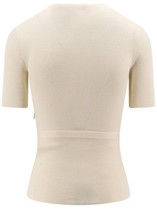 V Metal Logo Belt Detail Wool Knit Top Beige - VALENTINO - BALAAN 3