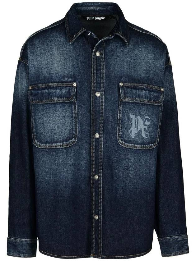 PALM ANGELS MIDNIGHT MONOGRAM DENIM SHIRT - PALM ANGELS - BALAAN 1