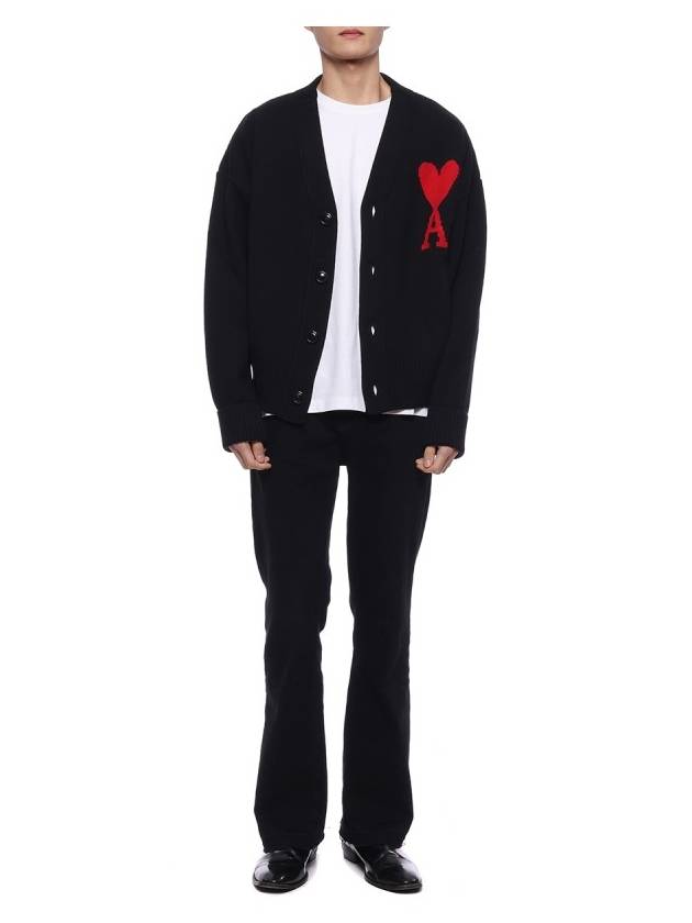 Big Heart Logo Wool Cardigan Black - AMI - BALAAN 4