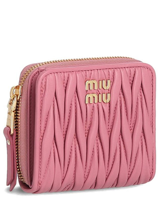 Women s Logo Matelasse zipper round bi fold wallet pink - MIU MIU - BALAAN 2