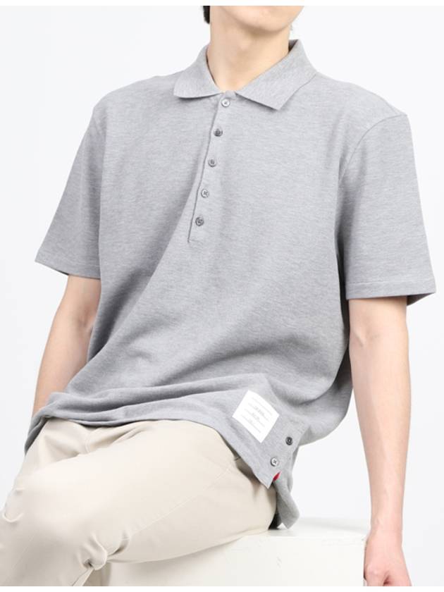 Men's Cotton Pique Center Bag Striped Short Sleeve Polo Shirt Grey - THOM BROWNE - BALAAN 3