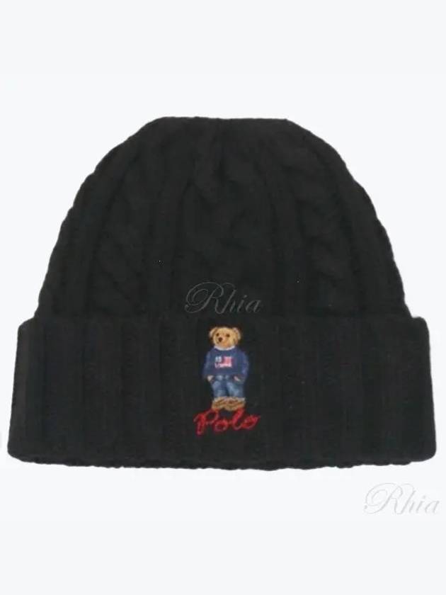 Polo Bear Cable Knit Beanie Black - POLO RALPH LAUREN - BALAAN 2