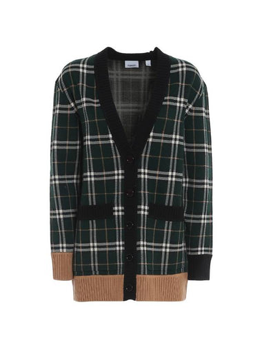 Check Merino Wool Jacquard Cardigan Green - BURBERRY - BALAAN 1