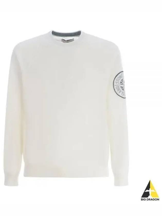 Organic Cotton Logo Patch Crewneck Knit Sweatshirt White - STONE ISLAND - BALAAN 2