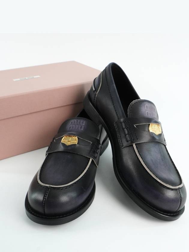 Vintage Effect Leather Penny Loafers Black - MIU MIU - BALAAN 3