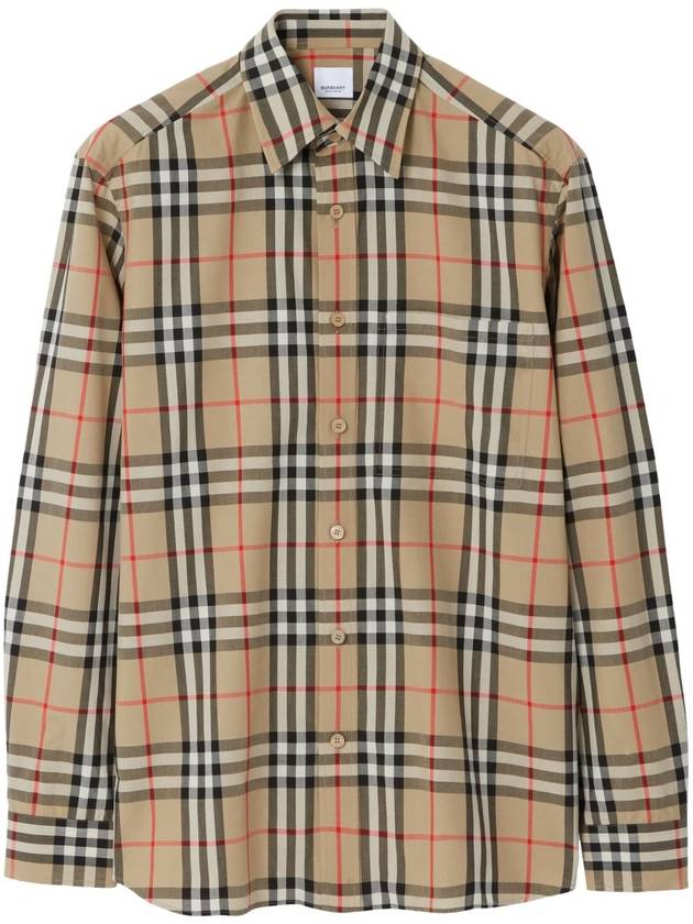 Check Cotton Long Sleeve Shirt Beige - BURBERRY - BALAAN 3