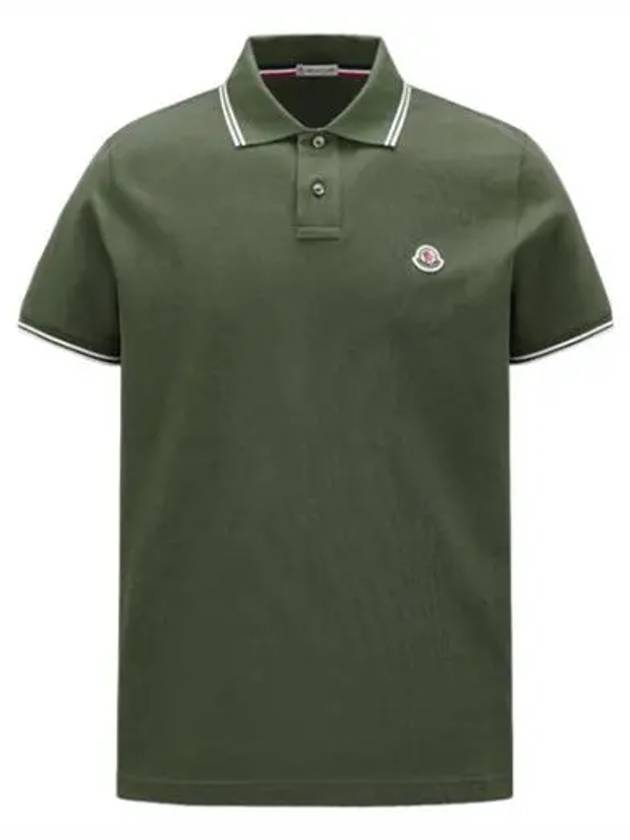 Men's Logo Patch Short Sleeve PK Shirt Green - MONCLER - BALAAN 2