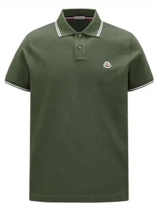 Men's Logo Patch Short Sleeve PK Shirt Green - MONCLER - BALAAN 2