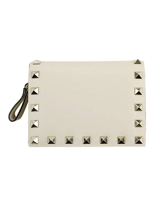 Rockstud Leather Bicycle Wallet Ivory - VALENTINO - BALAAN.