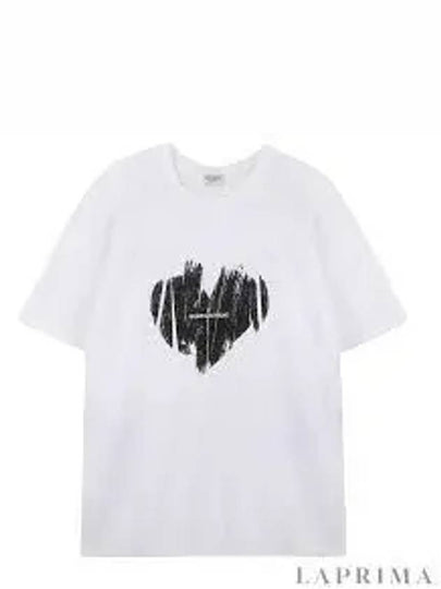 Heart Print Short Sleeve T-Shirt White - SAINT LAURENT - BALAAN 2