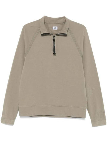 Light Fleece Half Zipped Sweatshirt Brown - CP COMPANY - BALAAN 1