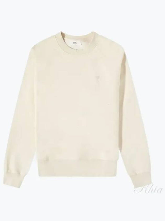 Tone On Tone Mini Logo Round Neck Sweatshirt Beige - AMI - BALAAN 2