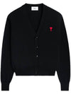 Red Heart Logo Merino Wool Cardigan Black - AMI - BALAAN 3