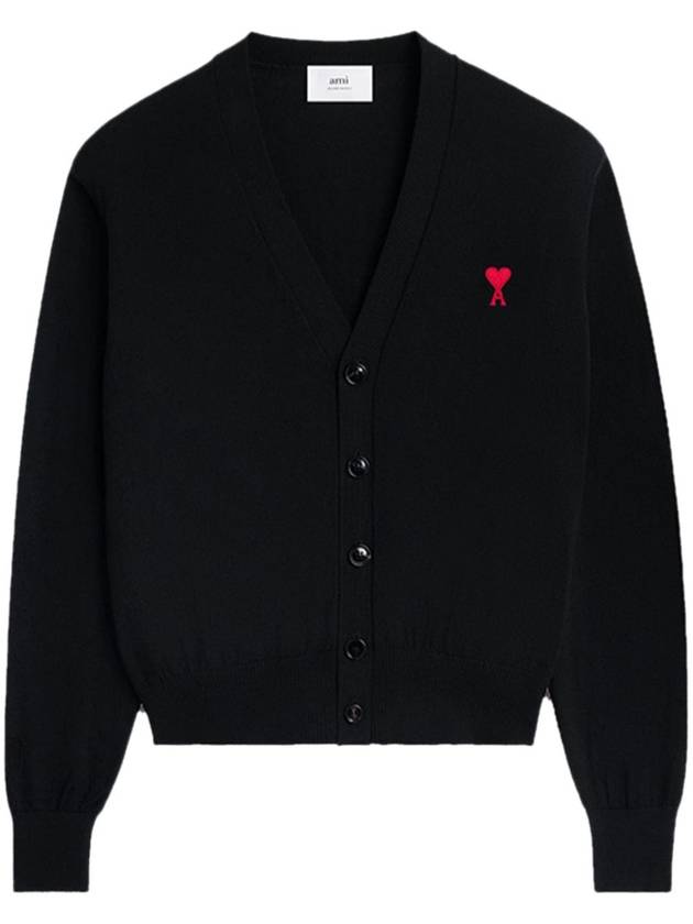 Red Heart Logo Merino Wool Cardigan Black - AMI - BALAAN 3