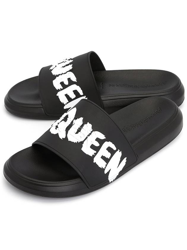 Men's Graffiti Rubber Pool Slippers Black - ALEXANDER MCQUEEN - BALAAN 2