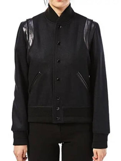 Women's Wool Varsity Bomber Jacket Black - SAINT LAURENT - BALAAN 2