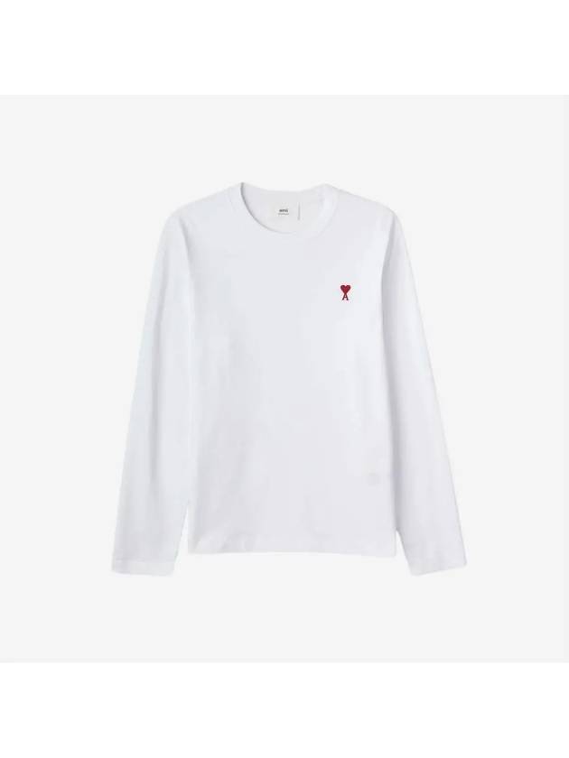 Chain Stitch Heart Logo Long Sleeve T-Shirt White - AMI - BALAAN 3