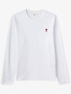 Chain Stitch Heart Logo Long Sleeve T-Shirt White - AMI - BALAAN 3