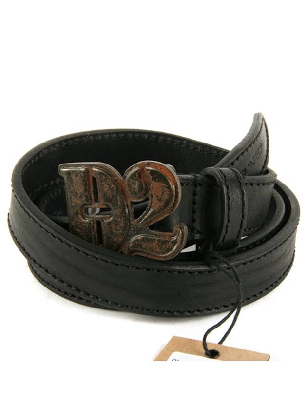 Vintage Buckle Skinny Leather Belt Black - DSQUARED2 - BALAAN.