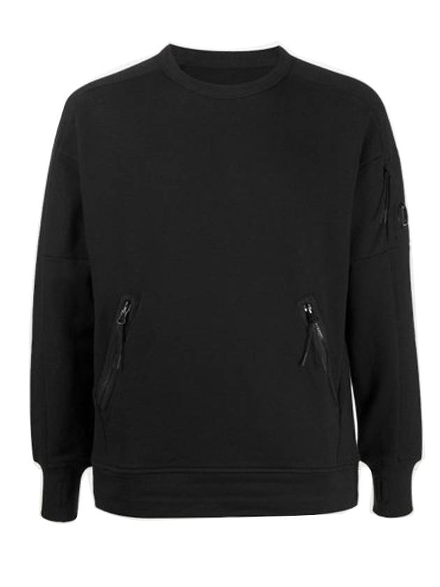 Men's Lens Wappen Zipper Pocket Crew Neck Sweatshirt Black - CP COMPANY - BALAAN 1