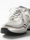 Women CC Logo Fabric Laminated Low Top Sneakers Silver Ivory - CHANEL - BALAAN 5