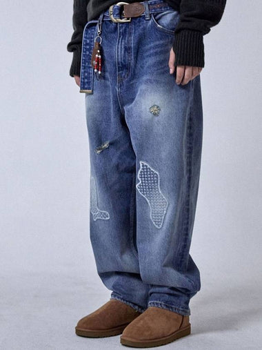 Patchwork Panneled Denim Pants Darkblue - OGARP - BALAAN 1