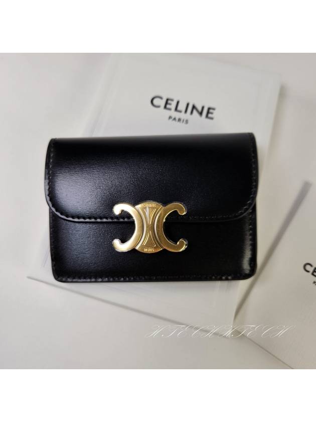 Triomphe Shiny Calfskin Flap Card Wallet Black - CELINE - BALAAN 6