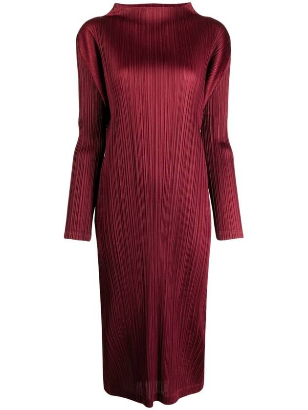 Pleated Pencil Midi Dress Red - ISSEY MIYAKE - BALAAN 2