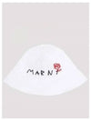 Embroidered Logo Cotton Bucket Hat White - MARNI - BALAAN 2