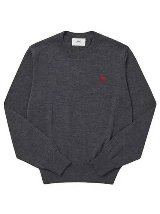 Heart Embroidered Logo Crew Neck Knit Top Heather Grey - AMI - BALAAN 2