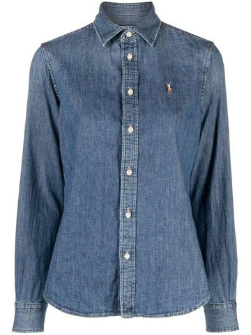 Embroidered Logo Denim Shirt Blue - POLO RALPH LAUREN - BALAAN 1