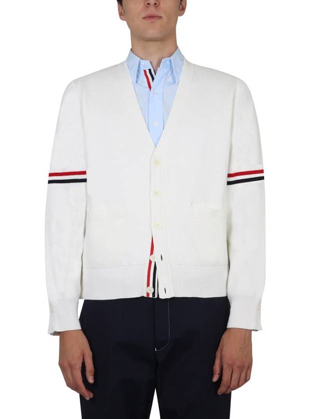 Milano Stitch Sprite Armband Cotton V-neck Cardigan White - THOM BROWNE - BALAAN 3